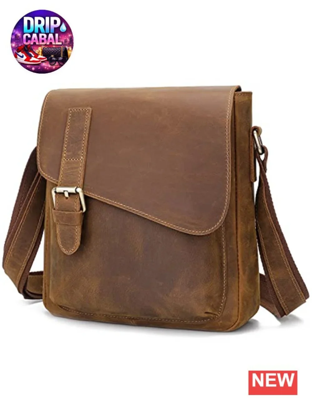 Genuine Cowhide Leather Messenger Crossbody Bag for Men Fits Tablet